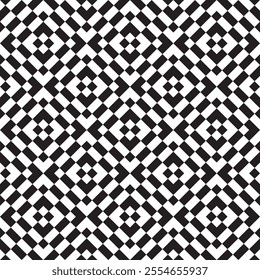 Squares rectangles and darts vector seamless geometric black and white pattern or texture.