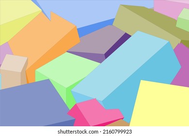 squares and rectangles of different shapes intersecting each other, isometric background
