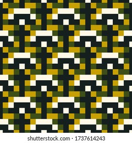 Squares, rectangles, figures seamless pattern. Folk wallpaper. Checks, blocks, shapes ornate. Geometric background. Tribal motif. Ethnic ornament. Textile print, abstract design. Geometrical vector.