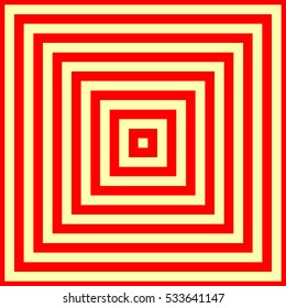 Squares repetition motif. Symmetric geometric quadrangles abstract. Red lines on yellow background. Color striped surface pattern design. Repeating stripes texture wallpaper. Vector illustration