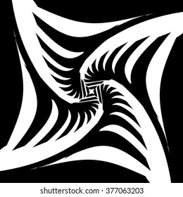 Squares with rotating distortion abstract monochrome vector graphic.