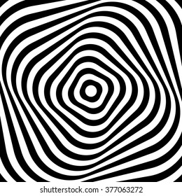 Squares with rotating distortion abstract monochrome vector graphic.