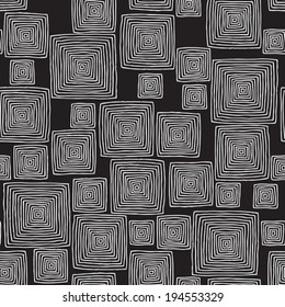 Squares seamless pattern in black and white is hand drawn ink illustration. Illustration is in eps8 vector mode, background on separate layer. 