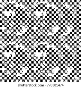 Squares seamless pattern. Black and white repeated backdrop.  Geometric shabby background. Taxi flag ornament. Grunge style