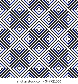 Squares Seamless Pattern. Ceramics Seamless Pattern. Ethnic background. Zigzag pattern. Geometric background. Abstract Background. Tiled textile pattern. Grid background. Vector Regular Texture.