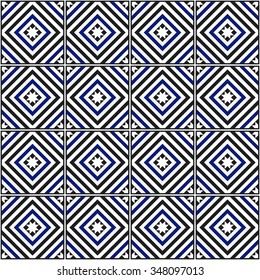 Squares Seamless Pattern. Ceramics Seamless Pattern. Ethnic background. Zigzag pattern. Geometric background. Abstract Background. Tiled textile pattern. Grid background. Vector Regular Texture.