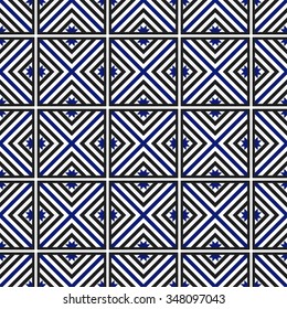 Squares Seamless Pattern. Ceramics Seamless Pattern. Ethnic background. Zigzag pattern. Geometric background. Abstract Background. Tiled textile pattern. Grid background. Vector Regular Texture.