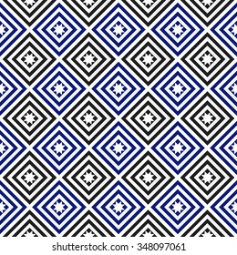 Squares Seamless Pattern. Ceramics Seamless Pattern. Ethnic background. Zigzag pattern. Geometric background. Abstract Background. Tiled textile pattern. Grid background. Vector Regular Texture.