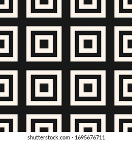 Squares seamless pattern. Classic abstract geometric black and white texture with linear square shapes in regular grid. Simple modern monochrome ornament background. Stylish repeat tileable design