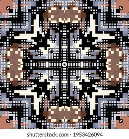 Squares seamless pattern. Mosaic colorful vector background. Repeat digital backdrop. Modern halftone geometric grid ornaments. Abstract plaid tartan textured design with square shapes, ines.