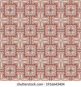 Cuadrado sin fisuras. Reproducir fondo vectorial de estilo tartán. Fondo geométrico colorido de repetición. Ornamentos étnicos tribales controlados. Formas cuadradas ornamentales, bordes, marcos, líneas de zigzag, flores.