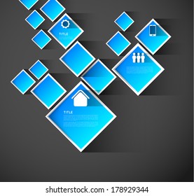 squares template background, modern infographic with icons and long shadow effect