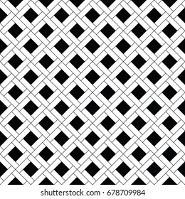 Squares tessellation vector. Pythagorean diagonal tiling. Repeated white checks sequence on black background. Surface pattern design with polygons. Mosaic motif. Grid wallpaper.
