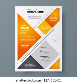 Squares theme orange color Flyer brochure design template size A4