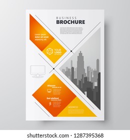 Squares theme orange color Flyer brochure design template, block for image