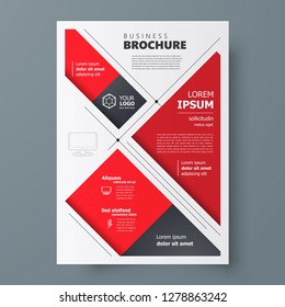 Squares theme red color Flyer brochure design template size A4