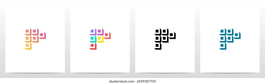 	
Cuadrados Azulejos Negativo Espacio Caja Isométrica Letra Inicial Logotipo Diseño P