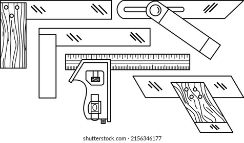 Squares tools icon isolated vector set on white background. Consists of Engineers and Carpenter try square, Combination Square, Mitre square, and Sliding t bevel.