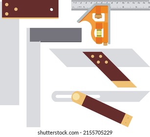Squares tools isolated vector set on white background. Consists of Engineers and Carpenter try square, Combination Square, Mitre square, and Sliding t bevel.