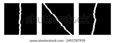 Squares torn into two parts isolated on white background. Teared paper square pieces.