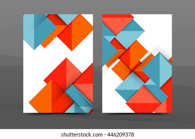 Squares and triangles annual report cover template. Color business brochure vector template, front page, A4 size, leaflet abstract background, magazine design, flyer layout