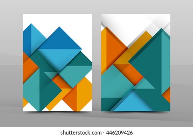 Cuadrados y triángulos de la plantilla de cobertura anual. Plantilla vectorial de folletos comerciales en color, portada, tamaño A4, fondo abstracto de folletos, diseño de revistas, diseño de volantes