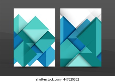 Squares and triangles annual report cover template. Color business brochure vector template, front page, A4 size, leaflet abstract background, magazine design, flyer layout