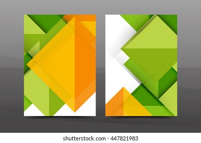 Cuadrados y triángulos de la plantilla de cobertura anual. Plantilla vectorial de folletos comerciales en color, portada, tamaño A4, fondo abstracto de folletos, diseño de revistas, diseño de volantes