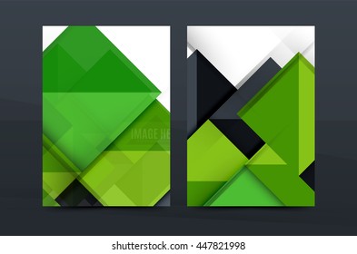 Squares and triangles annual report cover template. Color business brochure vector template, front page, A4 size, leaflet abstract background, magazine design, flyer layout