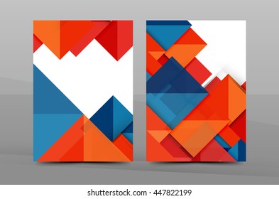 Squares and triangles annual report cover template. Color business brochure vector template, front page, A4 size, leaflet abstract background, magazine design, flyer layout
