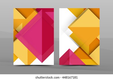 Squares and triangles annual report cover template. Color business brochure vector template, front page, A4 size, leaflet abstract background, magazine design, flyer layout