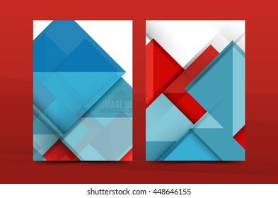 Squares and triangles annual report cover template. Color business brochure vector template, front page, A4 size, leaflet abstract background, magazine design, flyer layout