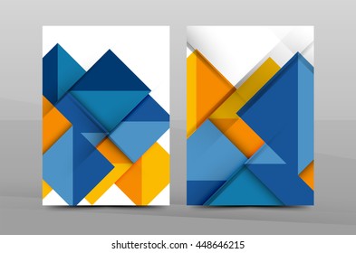 Squares and triangles annual report cover template. Color business brochure vector template, front page, A4 size, leaflet abstract background, magazine design, flyer layout