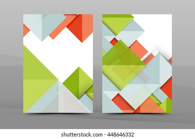 Cuadrados y triángulos de la plantilla de cobertura anual. Plantilla vectorial de folletos comerciales en color, portada, tamaño A4, fondo abstracto de folletos, diseño de revistas, diseño de volantes
