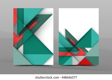 Squares and triangles annual report cover template. Color business brochure vector template, front page, A4 size, leaflet abstract background, magazine design, flyer layout