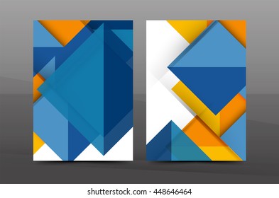 Squares and triangles annual report cover template. Color business brochure vector template, front page, A4 size, leaflet abstract background, magazine design, flyer layout
