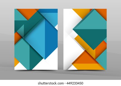 Squares and triangles annual report cover template. Color business brochure vector template, front page, A4 size, leaflet abstract background, magazine design, flyer layout