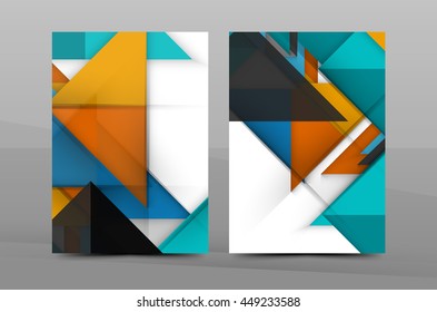 Squares and triangles annual report cover template. Color business brochure vector template, front page, A4 size, leaflet abstract background, magazine design, flyer layout