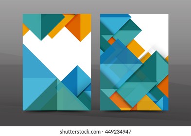 Squares and triangles annual report cover template. Color business brochure vector template, front page, A4 size, leaflet abstract background, magazine design, flyer layout