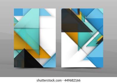 Cuadrados y triángulos de la plantilla de cobertura anual. Plantilla vectorial de folletos comerciales en color, portada, tamaño A4, fondo abstracto de folletos, diseño de revistas, diseño de volantes
