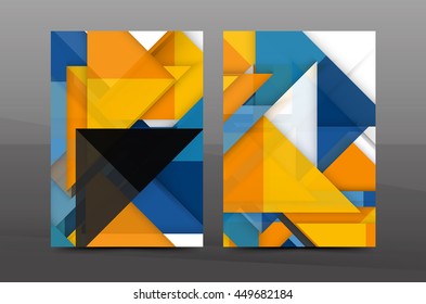 Squares and triangles annual report cover template. Color business brochure vector template, front page, A4 size, leaflet abstract background, magazine design, flyer layout