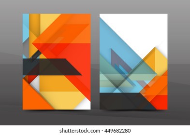 Squares and triangles annual report cover template. Color business brochure vector template, front page, A4 size, leaflet abstract background, magazine design, flyer layout