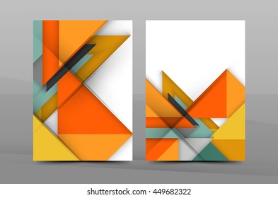 Squares and triangles annual report cover template. Color business brochure vector template, front page, A4 size, leaflet abstract background, magazine design, flyer layout