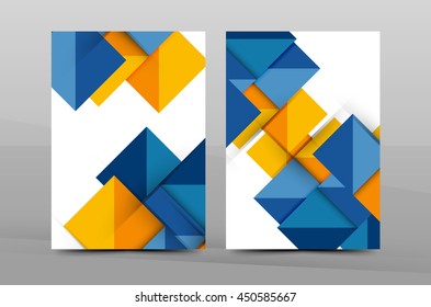 Squares and triangles annual report cover template. Color business brochure vector template, front page, A4 size, leaflet abstract background, magazine design, flyer layout