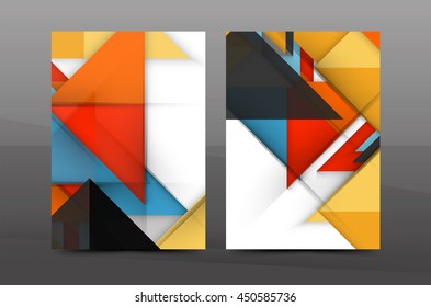 Squares and triangles annual report cover template. Color business brochure vector template, front page, A4 size, leaflet abstract background, magazine design, flyer layout