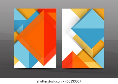 Squares and triangles annual report cover template. Color business brochure vector template, front page, A4 size, leaflet abstract background, magazine design, flyer layout