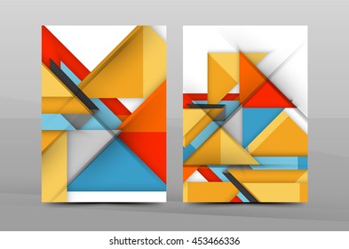 Squares and triangles annual report cover template. Color business brochure vector template, front page, A4 size, leaflet abstract background, magazine design, flyer layout