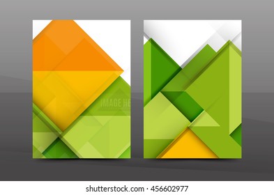 Squares and triangles annual report cover template. Color business brochure vector template, front page, A4 size, leaflet abstract background, magazine design, flyer layout