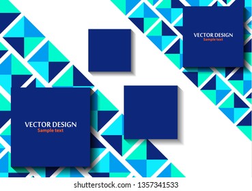 Squares from triangles in blue tones. Modern geometric abstract template. Empty place for text. Vector illustration.