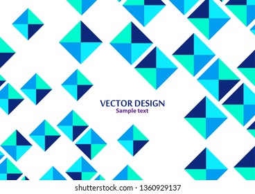 Squares from triangles in blue tones. Modern geometric abstract template. Empty place for text. Vector illustration.